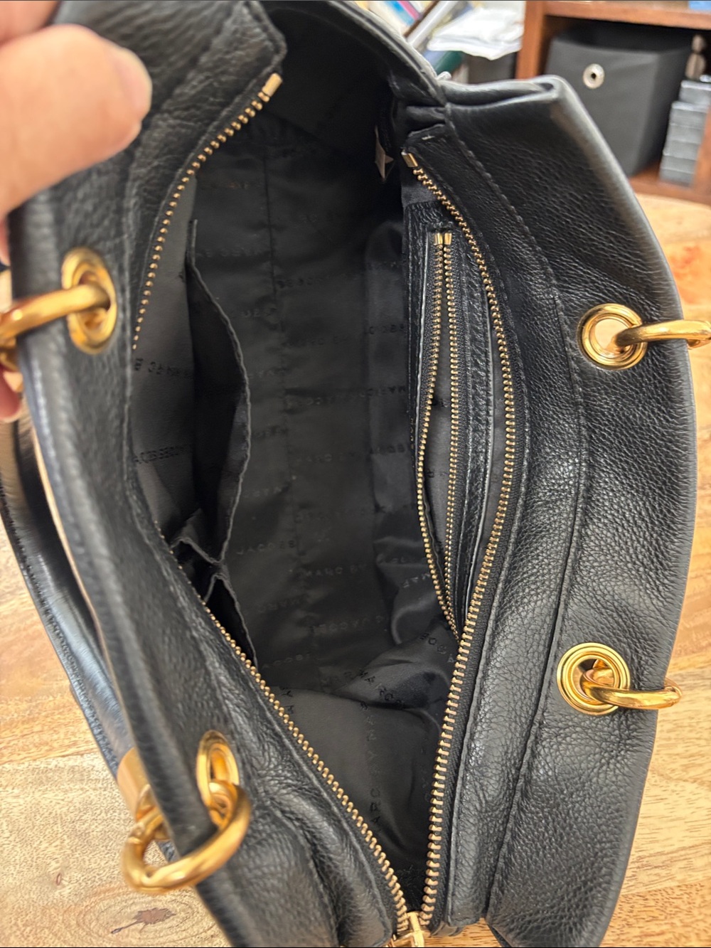 Marc by Marc Jacobs Black Leather Satchel with Gold Hardware - Picture 4 of 5
